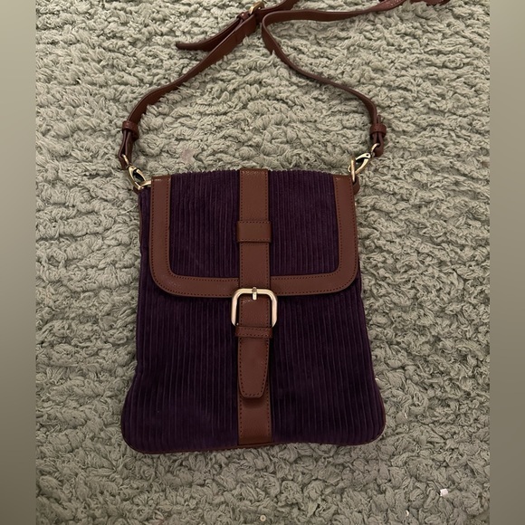 Coldwater Creek Handbags - Coldwater Creek Purple and Brown Corduroy Cross Body Purse